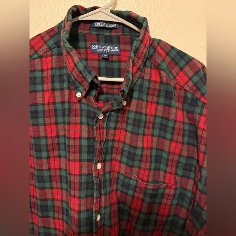 John Ashford Red and Green Plaid Shirt